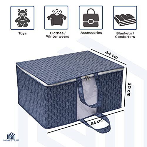 HomeStrap Printed Rectangular Underbed Storage Bag/Organizer/Blanket Cover with Front Handle (Navy Blue) Pack of 3 - Image 2