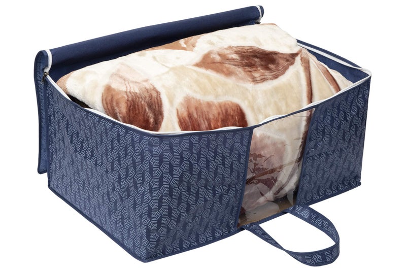 HomeStrap Printed Rectangular Underbed Storage Bag/Organizer/Blanket Cover with Front Handle (Navy Blue) Pack of 3 - Image 5