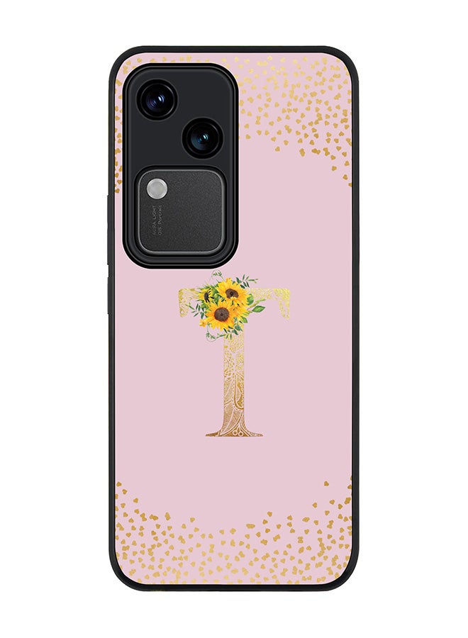 Stylizedd Rugged Black edge case for Vivo V30 5G, Flexible Cover -  Custom Monogram Initial Letter Mandala Floral Pattern Alphabet - T  (Pink ) - Image 1