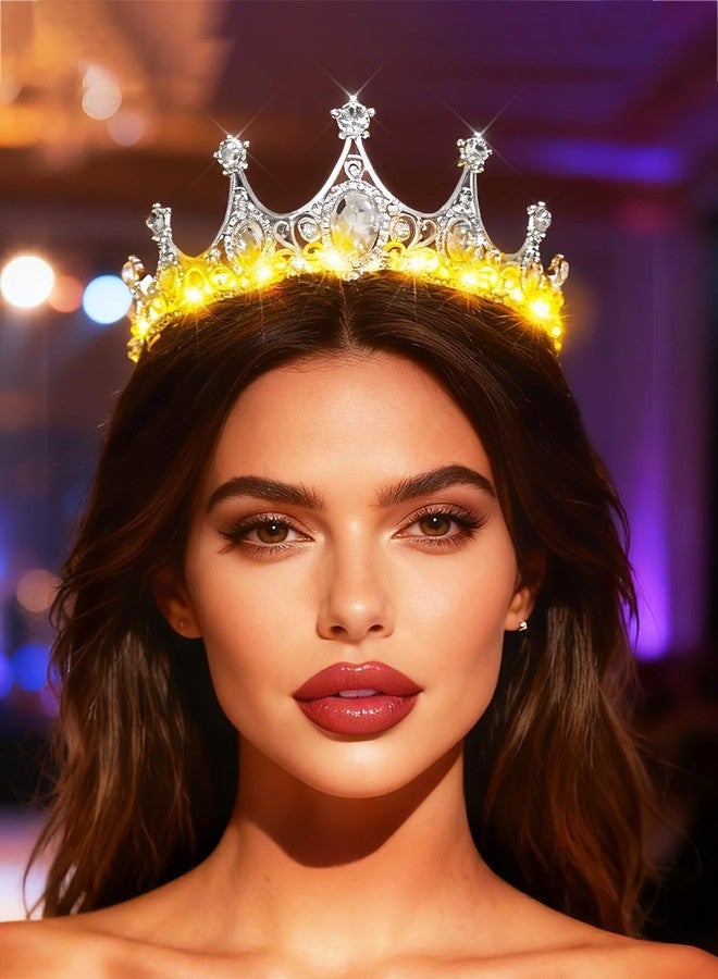 اوريو تاج أوريو الفضي المضيء المرصع بالكريستال LED، قطعة رأس مثالية لحفلات الزفاف وأعياد الميلاد للنساء - Image 2