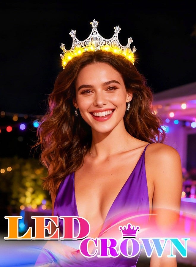 اوريو تاج أوريو الفضي المضيء المرصع بالكريستال LED، قطعة رأس مثالية لحفلات الزفاف وأعياد الميلاد للنساء - Image 4