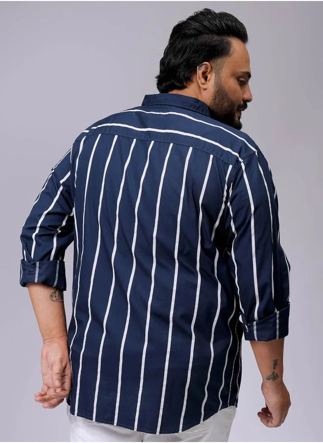 هاردسودا Men Plus Size Regular Fit Vertical Striped Cutaway Collar Full Sleeves Casual Shirt