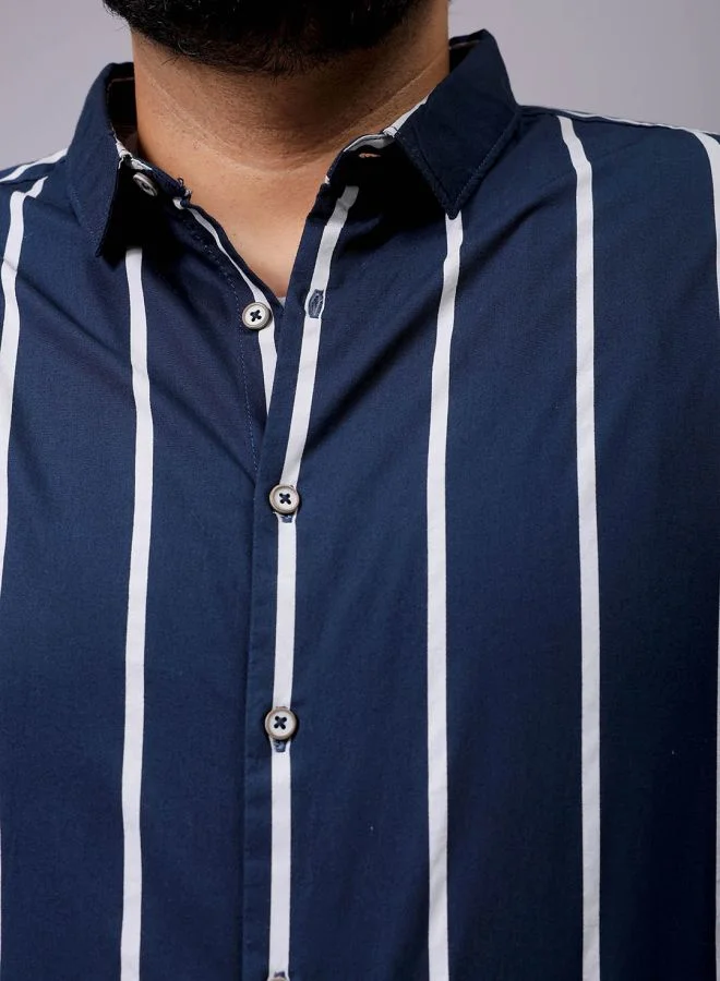 HARDSODA Men Plus Size Regular Fit Vertical Striped Cutaway Collar Full Sleeves Casual Shirt