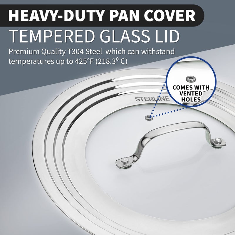 Sterline Universal Lids Set with Tempered Glass Top - Fits 5-12 Inch Pots, Pan, and Skillets - Set of 2, Large and Small, Stainless Steel Replacement Pot Lid for Kitchen Organizing, Space Saving - Image 3