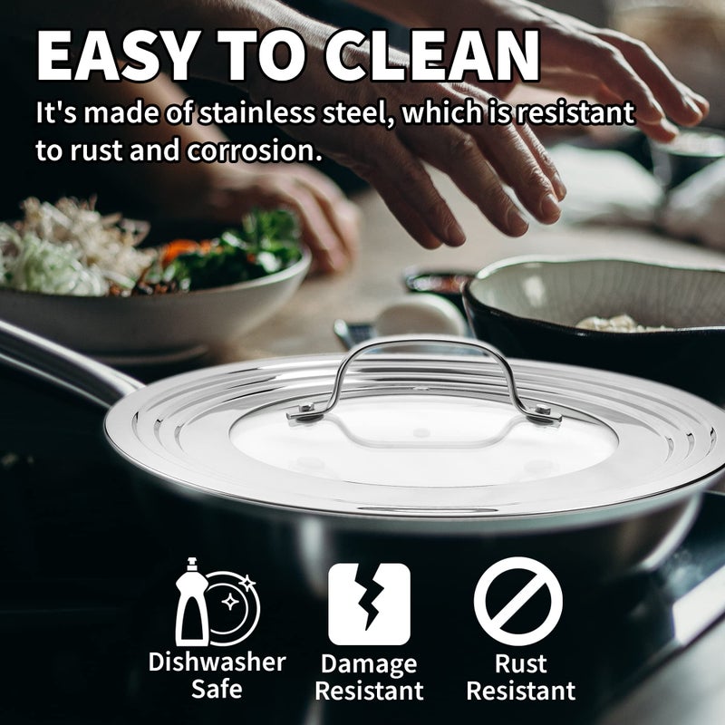 Sterline Universal Lids Set with Tempered Glass Top - Fits 5-12 Inch Pots, Pan, and Skillets - Set of 2, Large and Small, Stainless Steel Replacement Pot Lid for Kitchen Organizing, Space Saving - Image 5