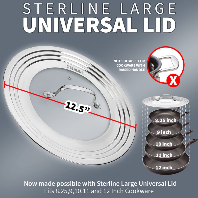 Sterline Universal Lids Set with Tempered Glass Top - Fits 5-12 Inch Pots, Pan, and Skillets - Set of 2, Large and Small, Stainless Steel Replacement Pot Lid for Kitchen Organizing, Space Saving - Image 2