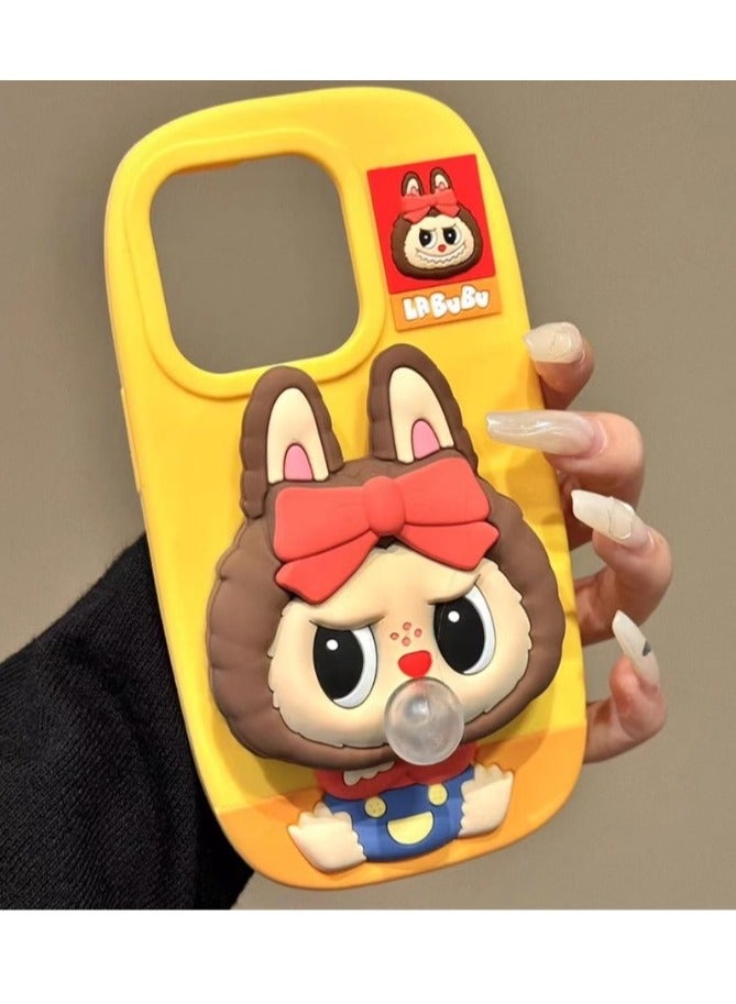 وحش فقاعة ثلاثي الأبعاد لطيف مع أسنان لهاتف I phone14/15 pro max جراب هاتف محمول من السيليكون - أصفر - Image 2