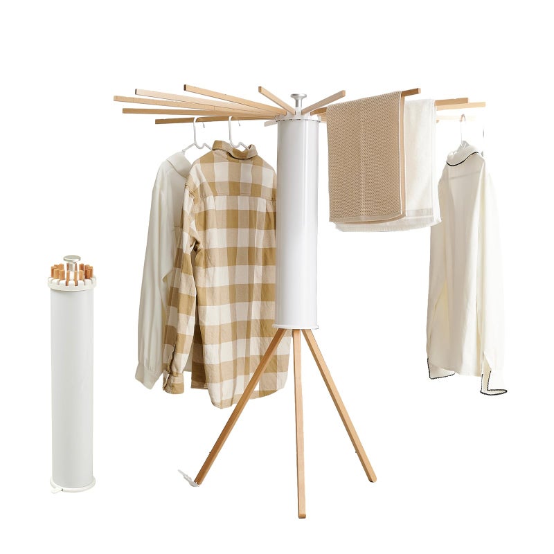 RFOUO Clothes Drying Rack TripodLaundry Hanger Dryer RackPortable Drying RackOutdoor Clothes RackDrying Rack Clothing Laundry Bedroom Household Wooden16rods