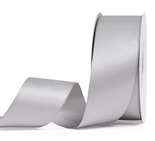 YAMA Silver Double Faced Satin Ribbon 112 Inch 25 Yards for Crafts Bows Flower Bouquet Wedding Home Decor Gift Wrapping