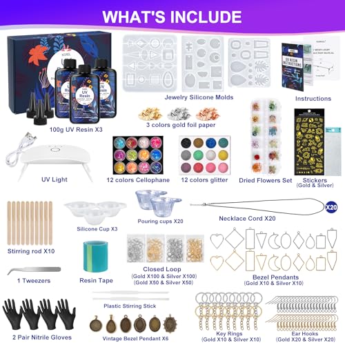 KISREL UV Resin Jewelry Making Kit, 300g Crystal Clear Resin with Light and Molds, DIY Jewelry Making Kit, Resina Starter Kits for Keychain and Earring - Image 2