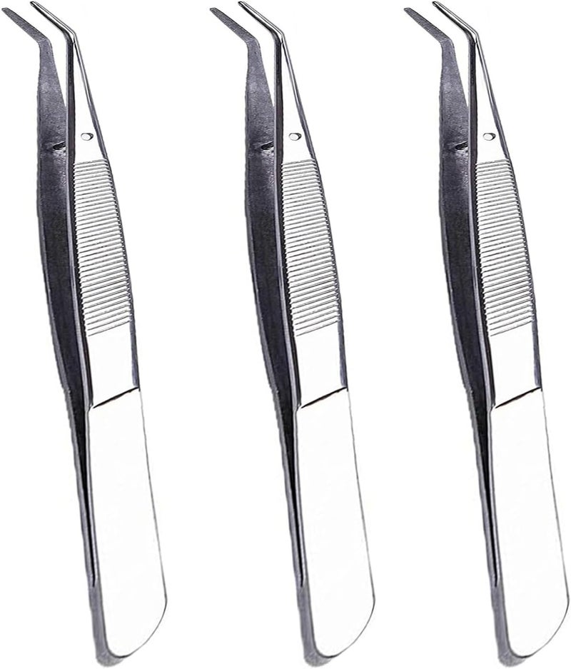 CiviLight 6 Pieces Sewing Machine Oil Tweezers - 6 Inch Long Curved Precision Stainless Steel Serger Tweezers for Craft With Serrated Bent Tips