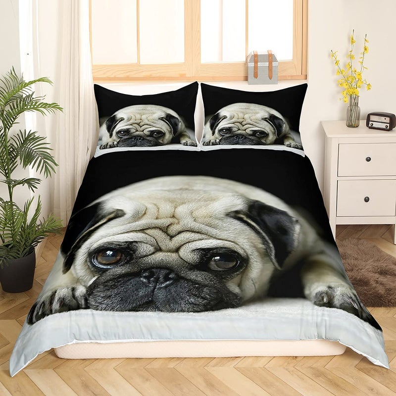 Erosebridal 3D Animal Theme Bedding Set Queen Size Black Dog Duvet Cover Set Cute Pug Dog Printed Comforter Cover for Kids Teen Boys Bedspread Cover Dog Pattern Quilt Cover Soft Lightweight - Image 2