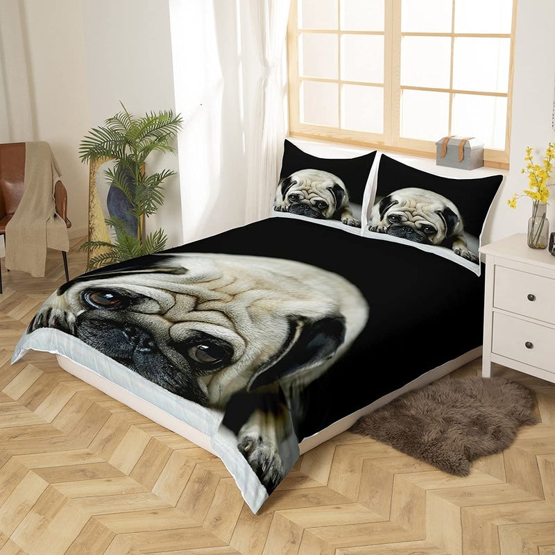 Erosebridal 3D Animal Theme Bedding Set Queen Size Black Dog Duvet Cover Set Cute Pug Dog Printed Comforter Cover for Kids Teen Boys Bedspread Cover Dog Pattern Quilt Cover Soft Lightweight - Image 3
