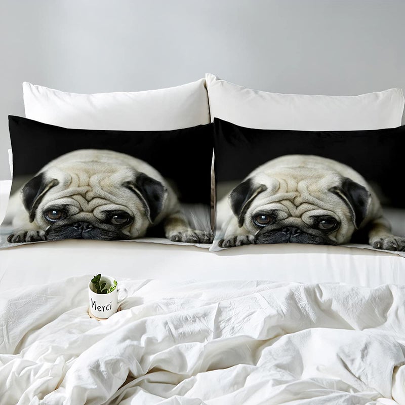 Erosebridal 3D Animal Theme Bedding Set Queen Size Black Dog Duvet Cover Set Cute Pug Dog Printed Comforter Cover for Kids Teen Boys Bedspread Cover Dog Pattern Quilt Cover Soft Lightweight - Image 5