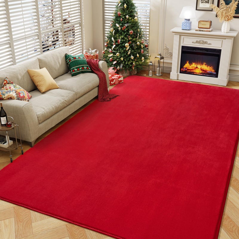 Amearea Modern Area Rugs for Bedroom Living Room, 4x6 Feet Red Thickened Memory Foam Rug, Fluffy Indoor Washable Rugs Non Slip Minimalist Carpet for Kids Boys Girls Dorm Nursery Room Decor - Image 1