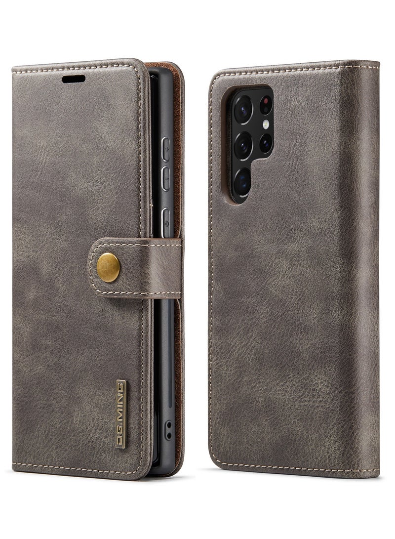 DGMING CaseMe Samsung Galaxy S22 Ultra 5G DG.MING Crazy Horse Texture Detachable Magnetic Leather Case - Grey - Image 1
