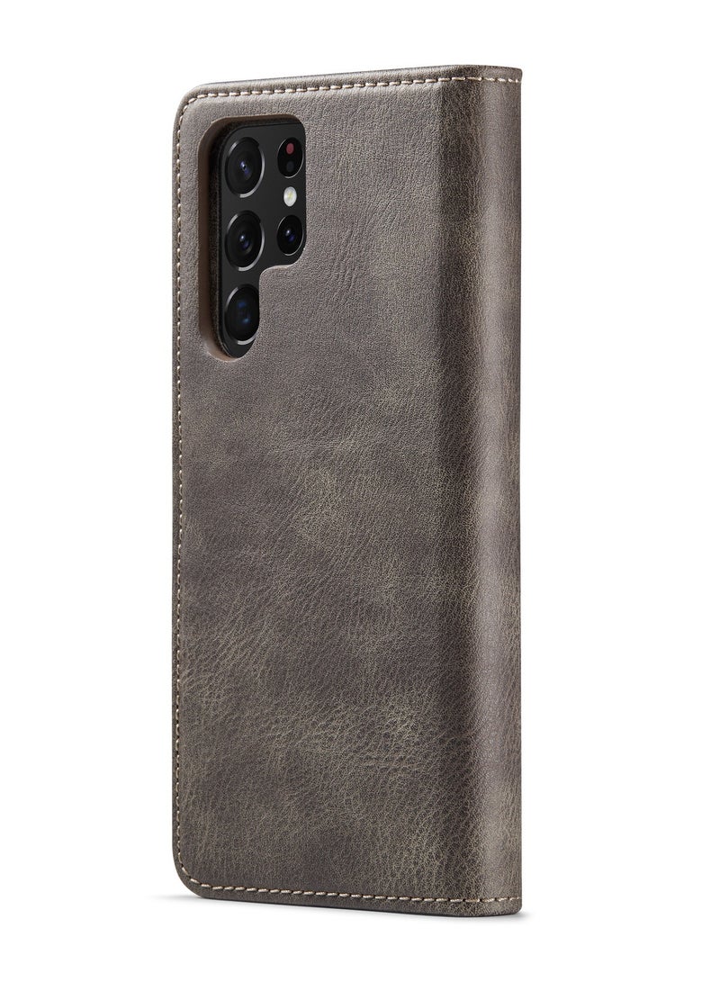 DGMING CaseMe Samsung Galaxy S22 Ultra 5G DG.MING Crazy Horse Texture Detachable Magnetic Leather Case - Grey - Image 3