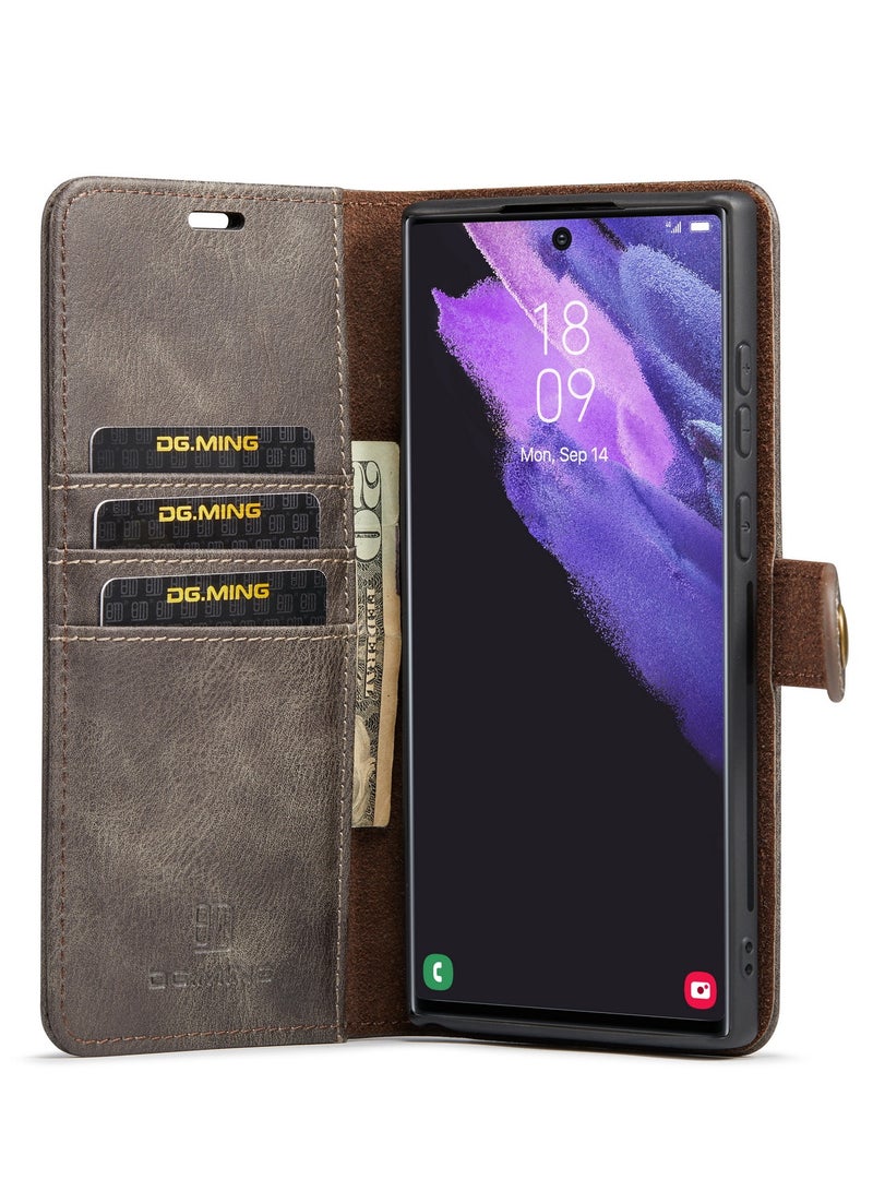 DGMING CaseMe Samsung Galaxy S22 Ultra 5G DG.MING Crazy Horse Texture Detachable Magnetic Leather Case - Grey - Image 4