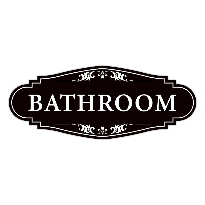 LUHIMO Bathroom Sign Sticker for Business and Homeï¼ŒSelf-adhesive Cute Bathroom Decor for Doorï¼ŒWaterproof Vinyl Restroom Sign for Homeï¼ŒOfficeï¼ŒShopï¼ˆBlackï¼‰ - Image 1