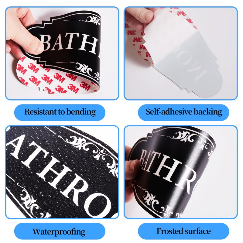 LUHIMO Bathroom Sign Sticker for Business and Homeï¼ŒSelf-adhesive Cute Bathroom Decor for Doorï¼ŒWaterproof Vinyl Restroom Sign for Homeï¼ŒOfficeï¼ŒShopï¼ˆBlackï¼‰ - Image 4