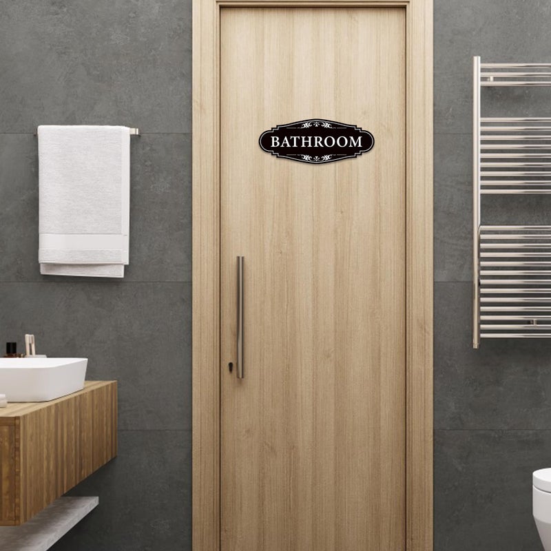 LUHIMO Bathroom Sign Sticker for Business and Homeï¼ŒSelf-adhesive Cute Bathroom Decor for Doorï¼ŒWaterproof Vinyl Restroom Sign for Homeï¼ŒOfficeï¼ŒShopï¼ˆBlackï¼‰ - Image 5