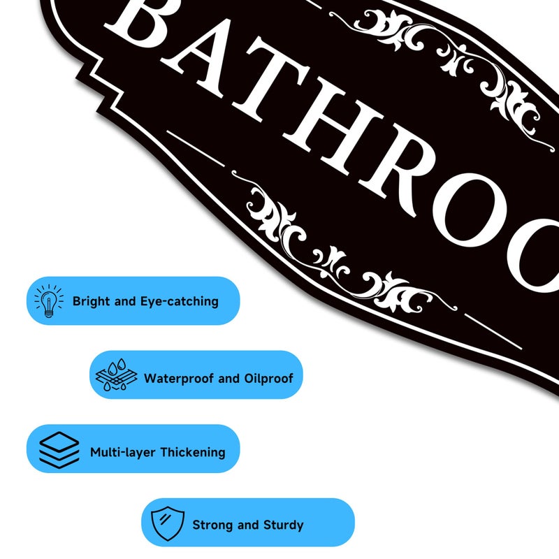 LUHIMO Bathroom Sign Sticker for Business and Homeï¼ŒSelf-adhesive Cute Bathroom Decor for Doorï¼ŒWaterproof Vinyl Restroom Sign for Homeï¼ŒOfficeï¼ŒShopï¼ˆBlackï¼‰ - Image 3