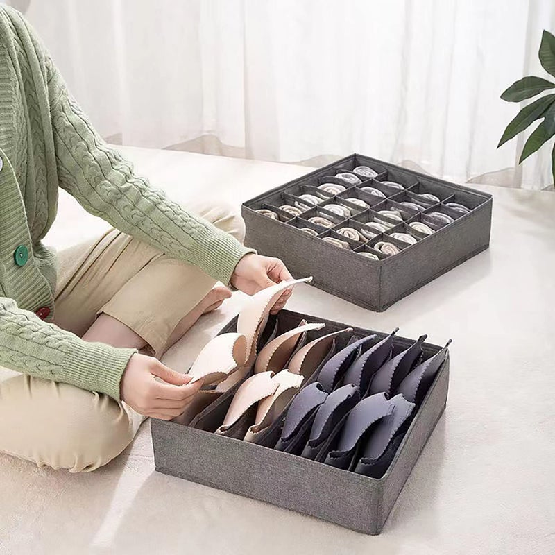 Collapsible Fabric Closet Organizers and Drawer Dividers with Multiple Compartments for Under Bed Storage of Underwear, Bras, Socks, and Ties - 4 Pack - Image 2