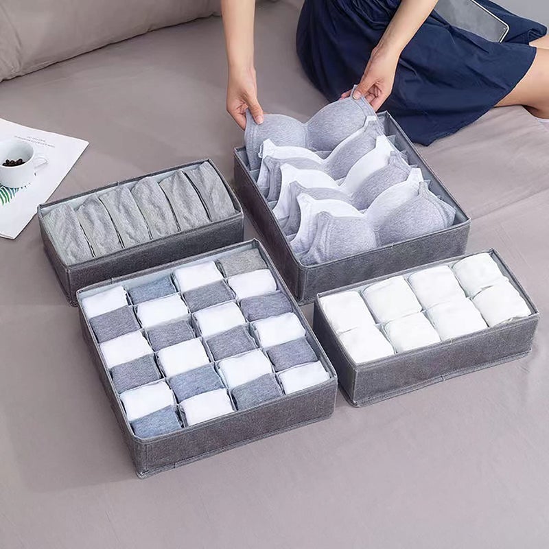Collapsible Fabric Closet Organizers and Drawer Dividers with Multiple Compartments for Under Bed Storage of Underwear, Bras, Socks, and Ties - 4 Pack - Image 4