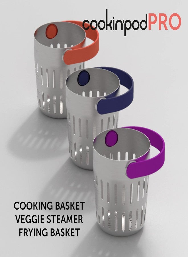 TREBONN, Cookin’ Pod Pro, Stainless Steel Double Portion Slotted Colander for Pasta and Vegetables, Everyday Use, Blue, 1 Set - Image 3