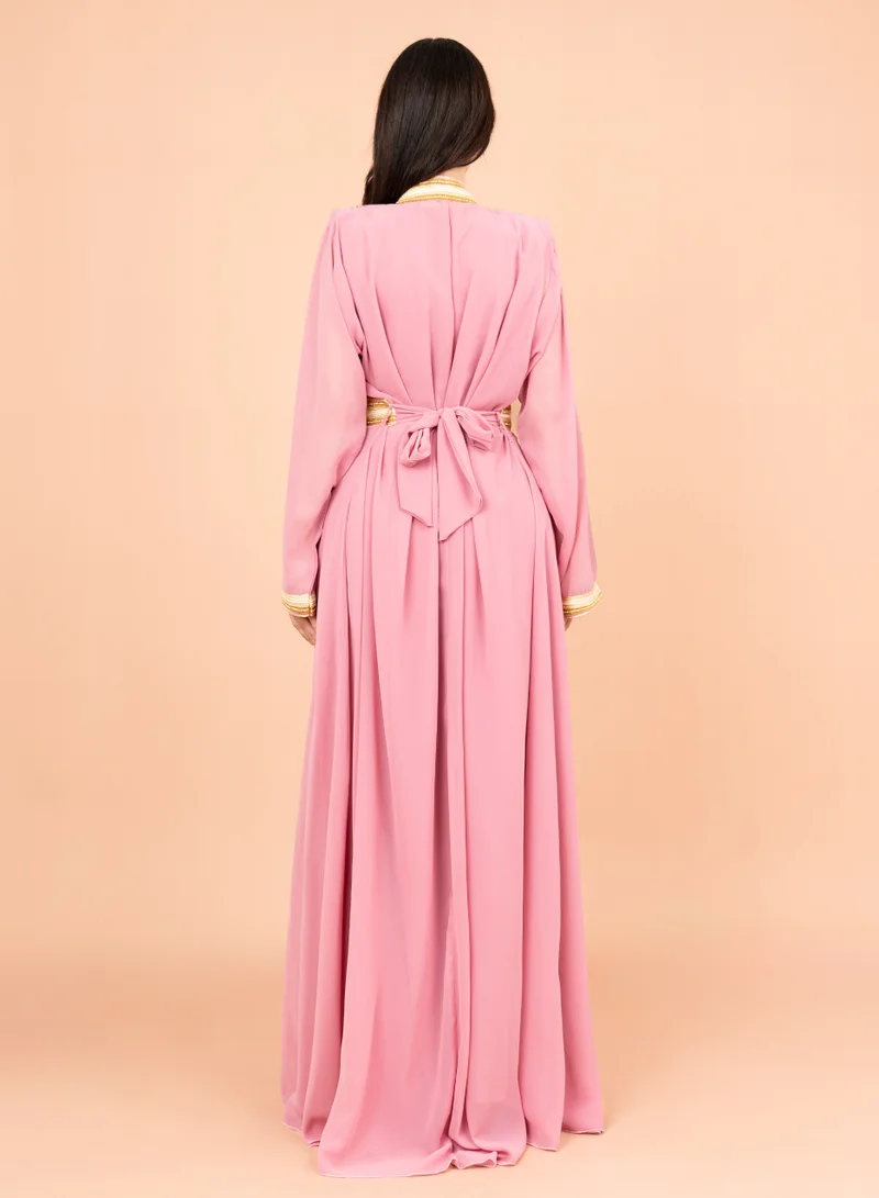 IKKXA Belted Elegant 2-Piece Kaftan IK8747 Pink