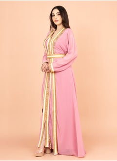 اكسا قفطان انيق قطعتين مع حزام IK8747 وردي  - Image 3