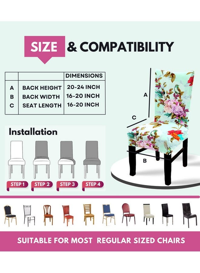 BRIDA® Stretchable Floral Geometric Printed Dining Chair Covers Set of 4 Seater Elastic Chair Seat Case Protector, Slipcovers (Sea Green Flowers), Polyester;Polyester Blend - Image 5