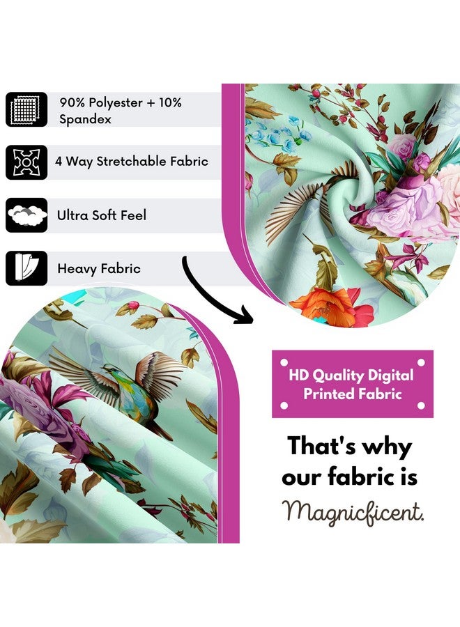 BRIDA® Stretchable Floral Geometric Printed Dining Chair Covers Set of 4 Seater Elastic Chair Seat Case Protector, Slipcovers (Sea Green Flowers), Polyester;Polyester Blend - Image 4
