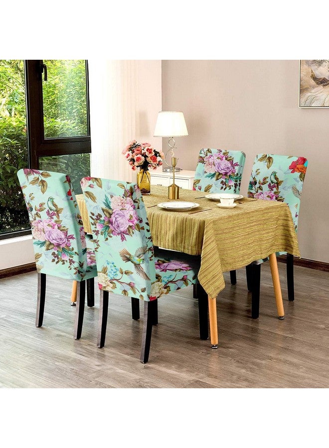 BRIDA® Stretchable Floral Geometric Printed Dining Chair Covers Set of 4 Seater Elastic Chair Seat Case Protector, Slipcovers (Sea Green Flowers), Polyester;Polyester Blend - Image 3