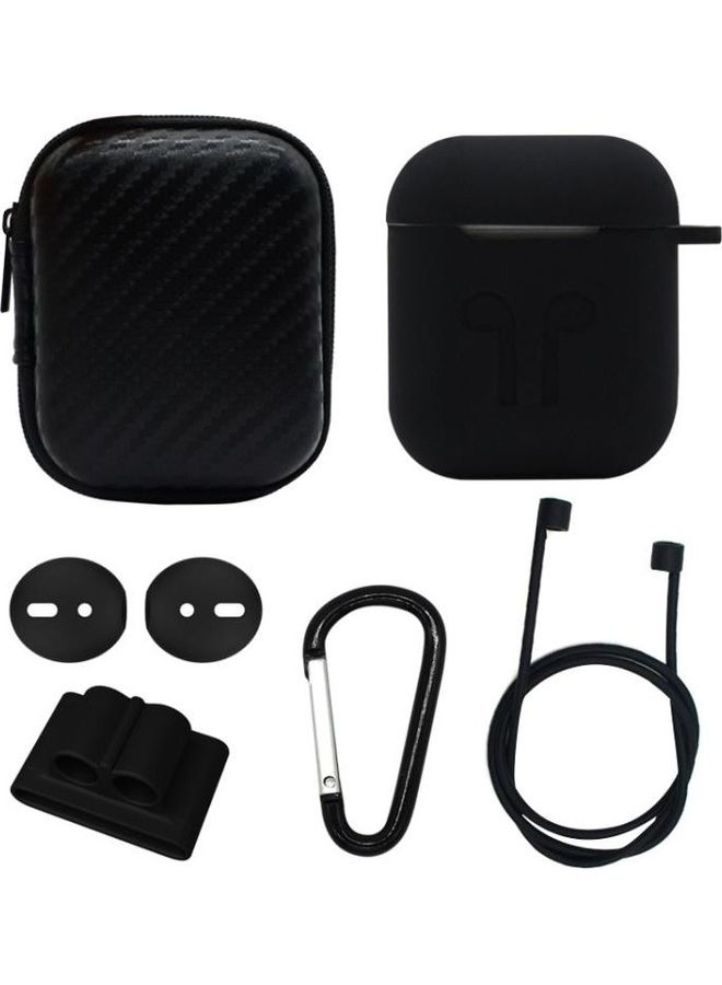 6 in 1 Earphone Bag Case Set with Accessories for Apple AirPods Black - Image 1