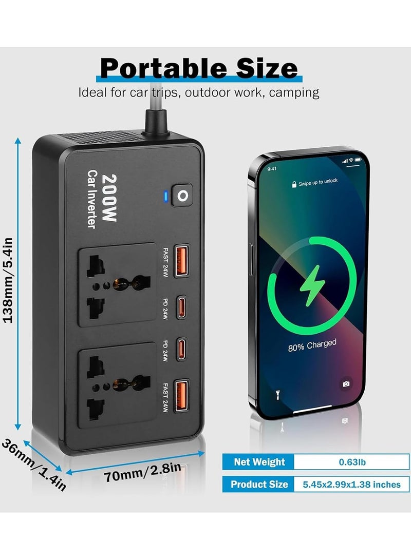 JBQ High Efficiency 200W Car Power Inverter DC12V to AC220V with Quick Charges USB C for Electronics Device Charging - Image 4
