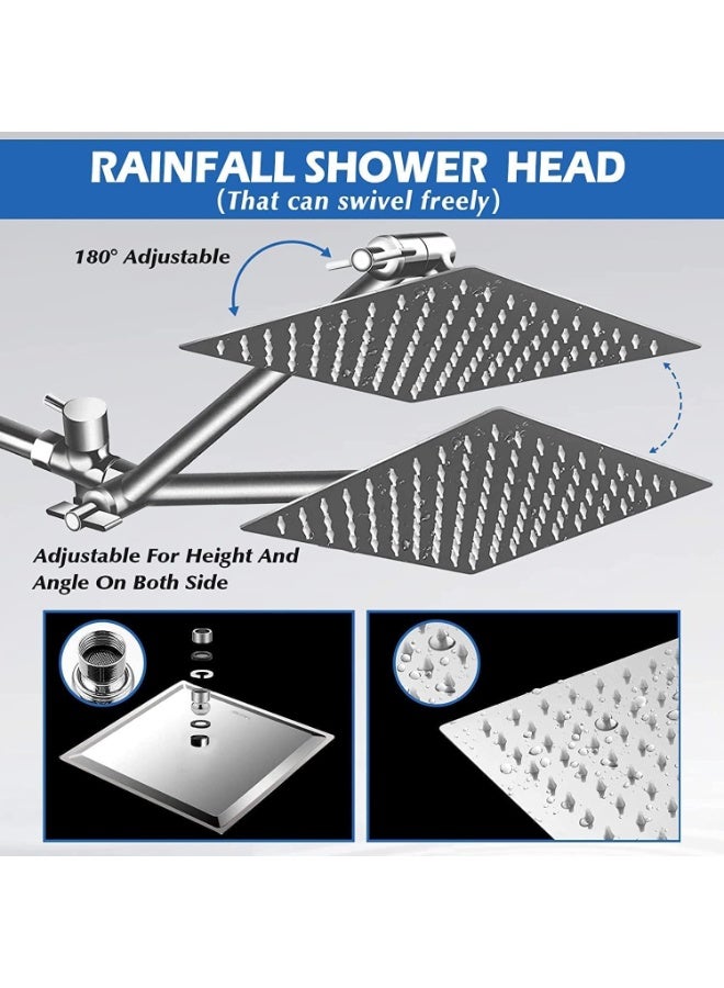 20 cm Rainfall Shower Head with Handheld Combo, High Pressure 5 Modes Spray, 28 cm Adjustable Extension Arm, Flow Regulator, Easy Clean Shower Head with Hose and Wall Bracket - Image 4