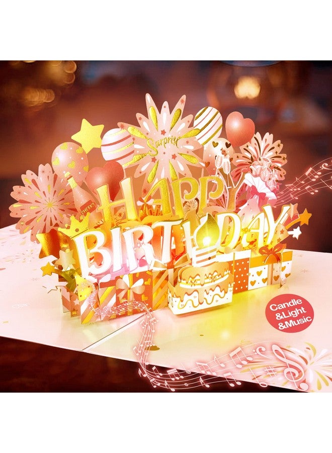 Inpher Birthday Cards For Women Pop Up Happy Birthday Card Blowable Led Candle Light And Music Birthday Gifts For Women Mom Wife Grandma Rose Gold - Image 1