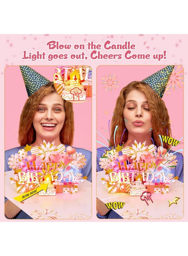 Inpher Birthday Cards For Women Pop Up Happy Birthday Card Blowable Led Candle Light And Music Birthday Gifts For Women Mom Wife Grandma Rose Gold - Image 2