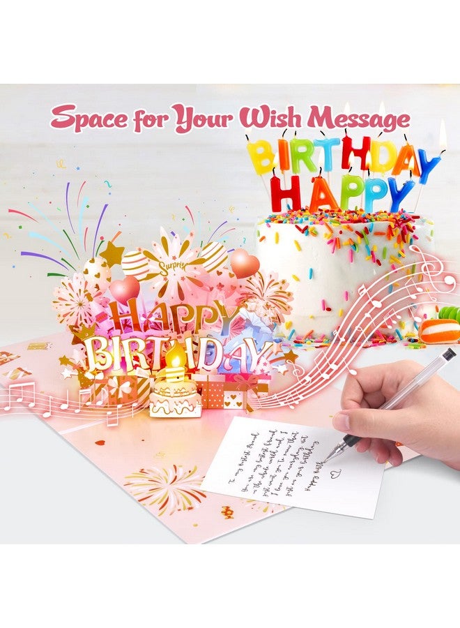 Inpher Birthday Cards For Women Pop Up Happy Birthday Card Blowable Led Candle Light And Music Birthday Gifts For Women Mom Wife Grandma Rose Gold - Image 5