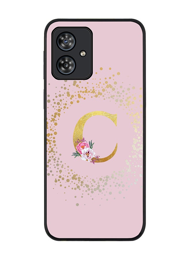 Stylizedd Rugged Black Case for Motorola Moto G54 / Motorola Moto G54 Power / Motorola Moto G64 5G,Custom Monogram Initial Letter Floral Alphabet - C (Pink) - Image 1