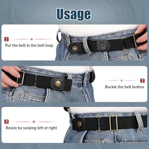 WERFORU 4 Pieces No Buckle Invisible Stretch Belt Buckle-Free Elastic Belt for Women,Black+Coffee+Blue+Grey, Waist Size 35-53 Inches - Image 5