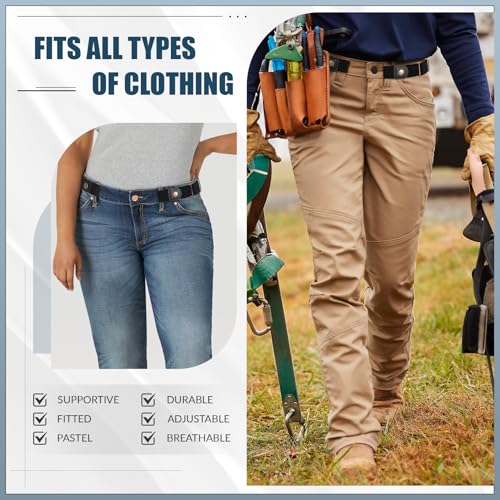 WERFORU 4 Pieces No Buckle Invisible Stretch Belt Buckle-Free Elastic Belt for Women,Black+Coffee+Blue+Grey, Waist Size 35-53 Inches - Image 4