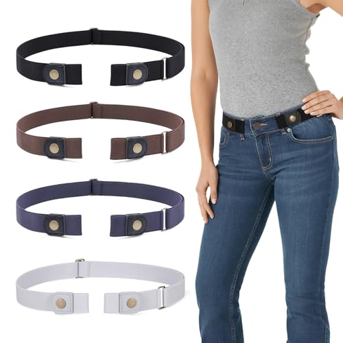 WERFORU 4 Pieces No Buckle Invisible Stretch Belt Buckle-Free Elastic Belt for Women,Black+Coffee+Blue+Grey, Waist Size 35-53 Inches - Image 1