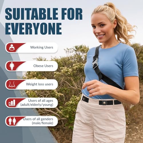 WERFORU 4 Pieces No Buckle Invisible Stretch Belt Buckle-Free Elastic Belt for Women,Black+Coffee+Blue+Grey, Waist Size 35-53 Inches - Image 2