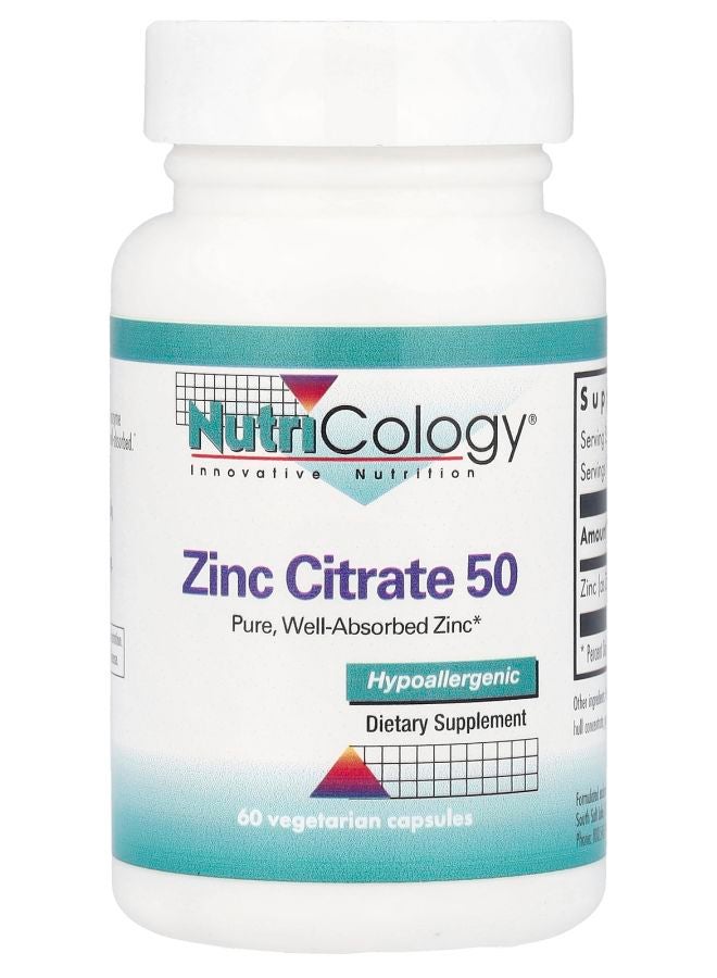 Nutricology Zinc Citrate 50 60 Vegetarian Capsules