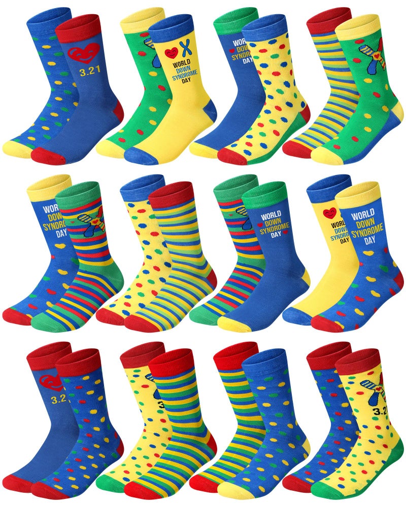Croloose 12 Pairs World Down Syndrome Awareness Socks Bulk Unisex Crew Socks for Men Women Gifts Charity Events Supplies (Classic Style) - Image 1
