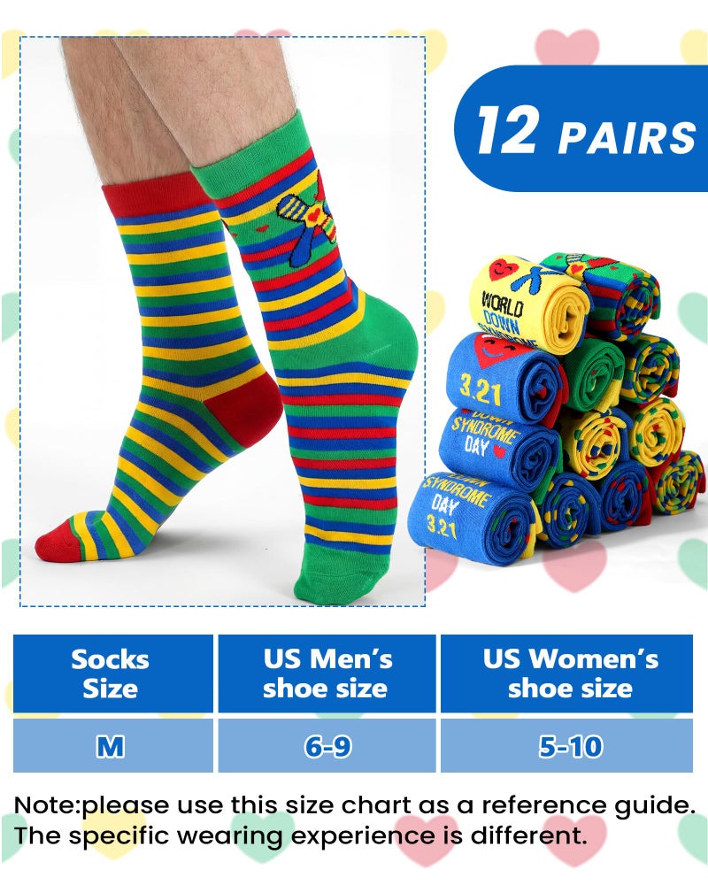Croloose 12 Pairs World Down Syndrome Awareness Socks Bulk Unisex Crew Socks for Men Women Gifts Charity Events Supplies (Classic Style) - Image 4