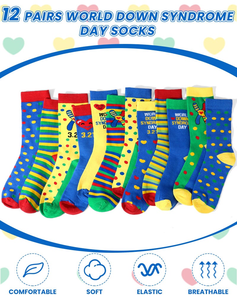 Croloose 12 Pairs World Down Syndrome Awareness Socks Bulk Unisex Crew Socks for Men Women Gifts Charity Events Supplies (Classic Style) - Image 2