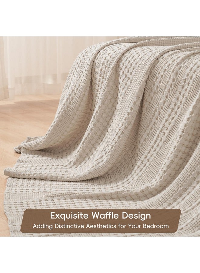 PHF PHF 100% Cotton Waffle Weave Blanket Twin Size, Soft Lightweight Breathable Cozy Summer Blankets for Bed, Luxury Aesthetic Woven Bedding for Home Decor, 66"x90", Oatmeal  - Image 3